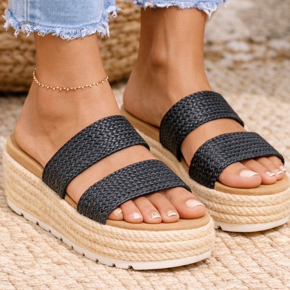 Esprit Platform Espadrille Aria Casual Boho Chic Wedge Sandal Black Size 11